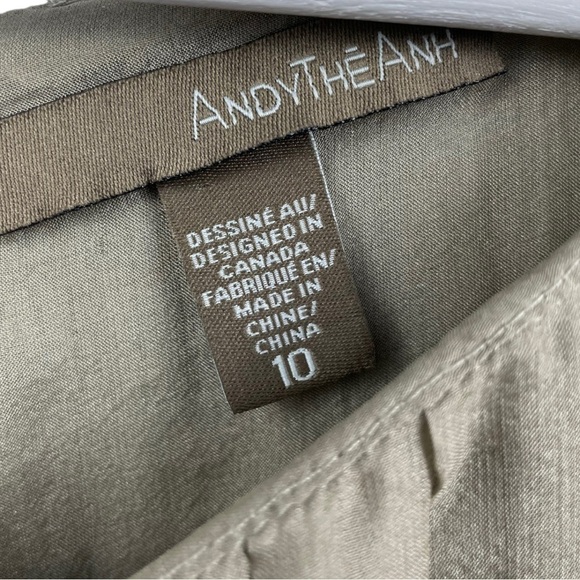 ANDY The-Ahn 100% Silk Pleated Olive Long Sleeved Tunic Size 10 - Picture 4 of 9